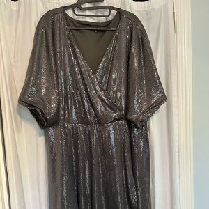 Torrid grey sequined faux wrap dress, size 4x